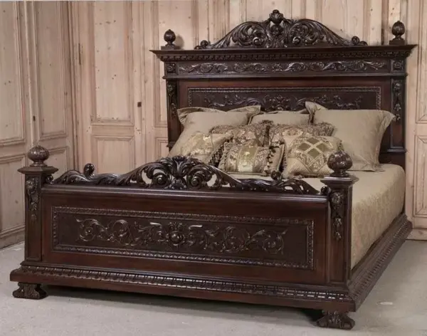 Daabadi Furniture Wholesale Classic Italian Renaissance Bed King-Size Walnut Mahogany