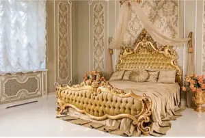 Daabadi Furniture Wholesale Classic Italian French Bed King-Size Gold Mahogany