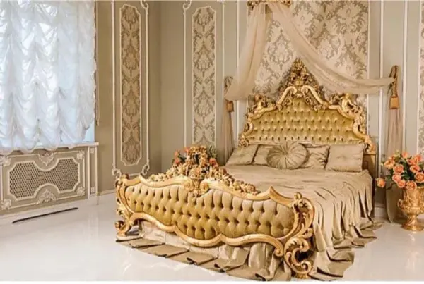 Daabadi Furniture Wholesale Classic Italian French Bed King-Size Gold Mahogany