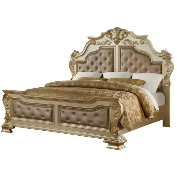 Daabadi Furniture Wholesale Classic French Antique Bed Super King-Size Gold Painted Mahogany