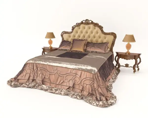 Daabadi Furniture Wholesale Classic French Antique Reproduction Bed Super King-Size Gold Painted Mahogany