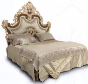 Daabadi Furniture Wholesale Classic French Victorian Bed Super King-Size Gold Painted Mahogany