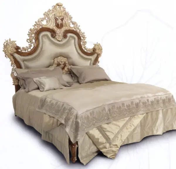 Daabadi Furniture Wholesale Classic French Victorian Bed Super King-Size Gold Painted Mahogany