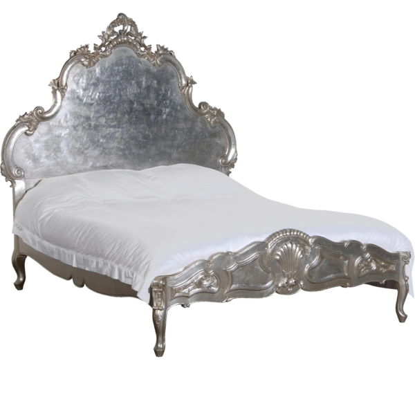 Daabadi Furniture Wholesale Classic French Vintage Bed Super King-Size Silver Painted Mahogany