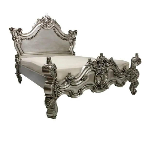 Daabadi Furniture Wholesale Classic French Antique Bed Super King-Size Silver Painted Mahogany