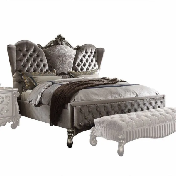 Daabadi Furniture Wholesale Classic French Reproduction Bed Super King-Size Silver Painted Mahogany