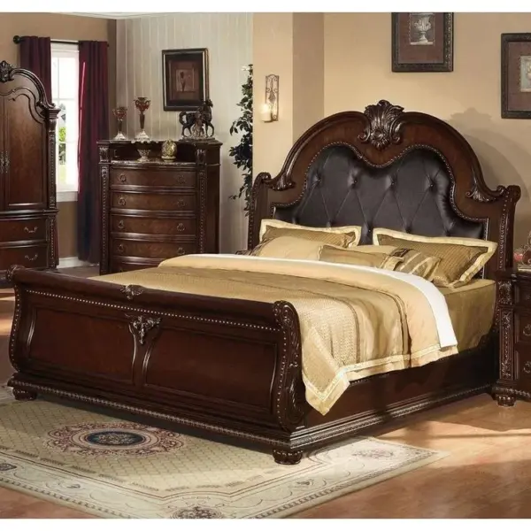 Daabadi Furniture Wholesale Classic Antique Bed King-Size Brown Mahogany