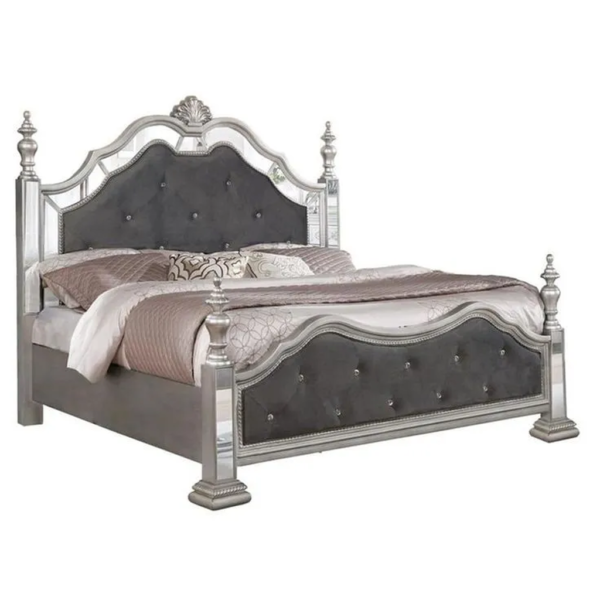 Daabadi Furniture Wholesale Classic French Vintage Bed Super King-Size Silver Painted Mahogany