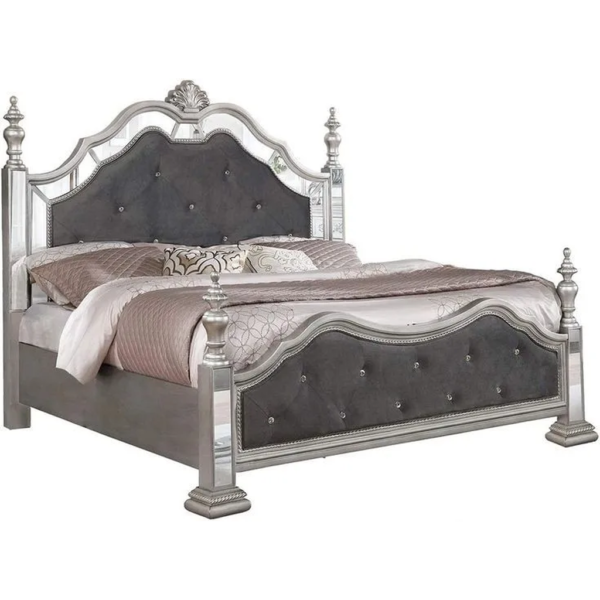 Daabadi Furniture Wholesale Classic French Reproduction Bed Super King-Size Silver Painted Mahogany