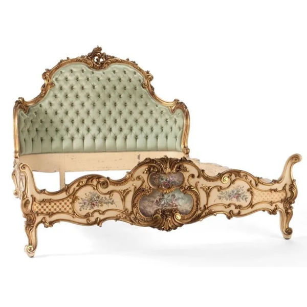 Daabadi Furniture Wholesale Classic French Provincial Bed Super King-Size Gold Painted Mahogany