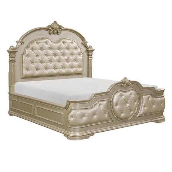 Daabadi Furniture Wholesale Classic French Victorian Bed Super King-Size Beige Painted Mahogany