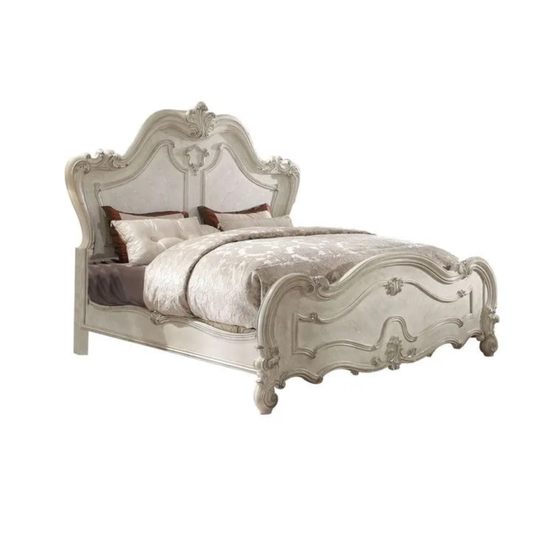 Daabadi Furniture Wholesale Classic French Antique Reproduction Bed Super King-Size Beige Painted Mahogany