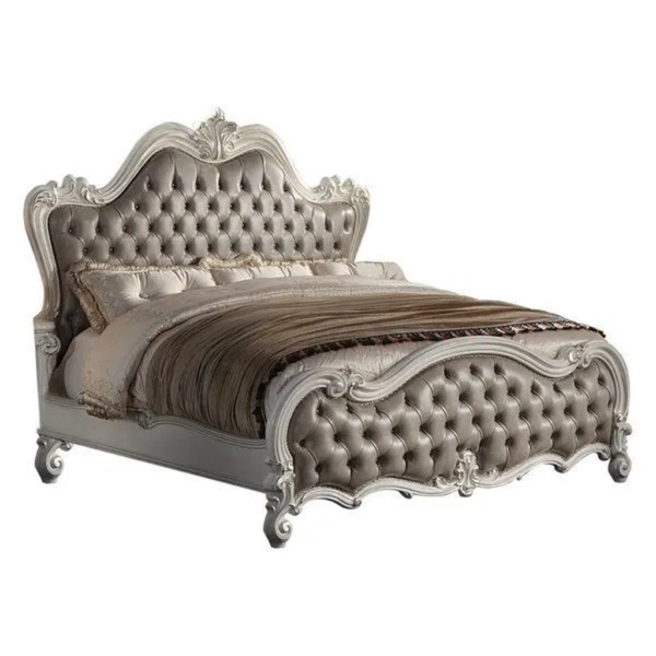 Daabadi Furniture Wholesale Classic French Reproduction Bed Super King-Size Beige Painted Mahogany