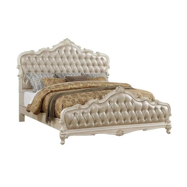 Daabadi Furniture Wholesale Classic French Provincial Bed Super King-Size Beige Painted Mahogany