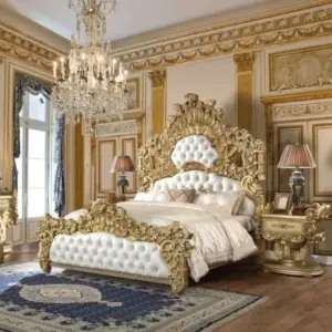 Daabadi Furniture Wholesale Classic Antique Bed Queen-Size Gold Mahogany