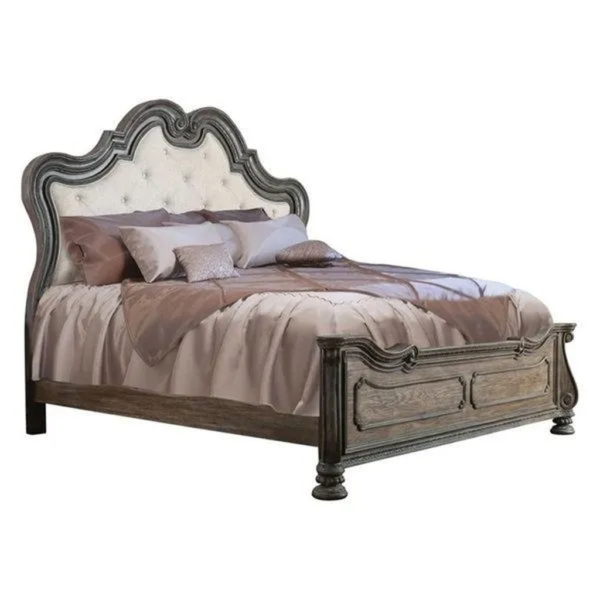 Daabadi Furniture Wholesale Classic French Vintage Bed Super King-Size Gray Painted Mahogany
