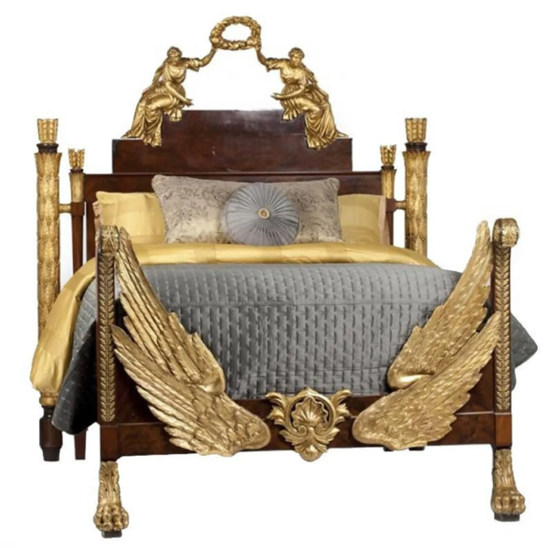 Daabadi Furniture Wholesale Classic French Reproduction Bed Super King-Size Gold Painted Mahogany