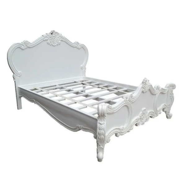 Daabadi Furniture Wholesale Classic French Antique Reproduction Bed Super King-Size White Painted Mahogany