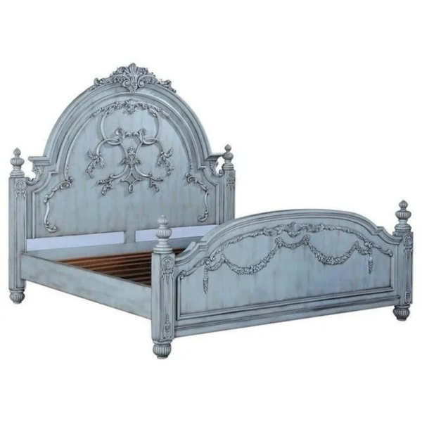 Daabadi Furniture Wholesale Classic French Antique Bed Super King-Size Turquoise Painted Mahogany