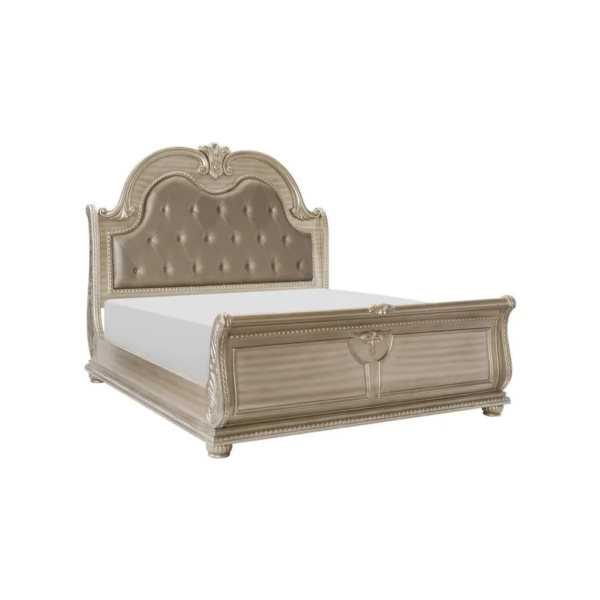 Daabadi Furniture Wholesale Classic French Reproduction Bed Super King-Size Champagne Painted Mahogany