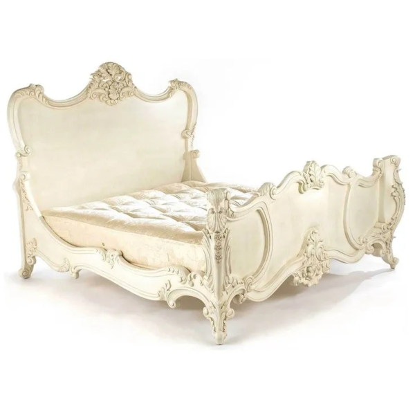 Daabadi Furniture Wholesale Classic French Vintage Bed Super King-Size Beige Painted Mahogany
