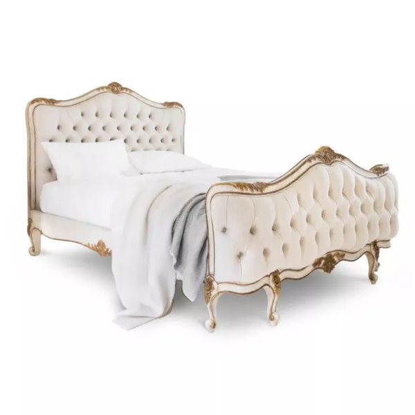Daabadi Furniture Wholesale Classic French Antique Reproduction Bed Super King-Size White Painted Mahogany