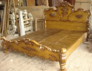 Daabadi Furniture Wholesale Classic French Louise Bed Queen-Size Gold Mahogany