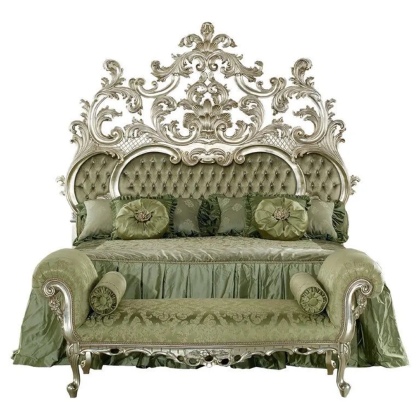 Daabadi Furniture Wholesale Classic French Colonial Bed Super King-Size Silver Painted Mahogany