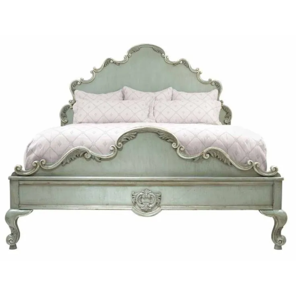 Daabadi Furniture Wholesale Classic French Antique Bed Super King-Size Green Painted Mahogany