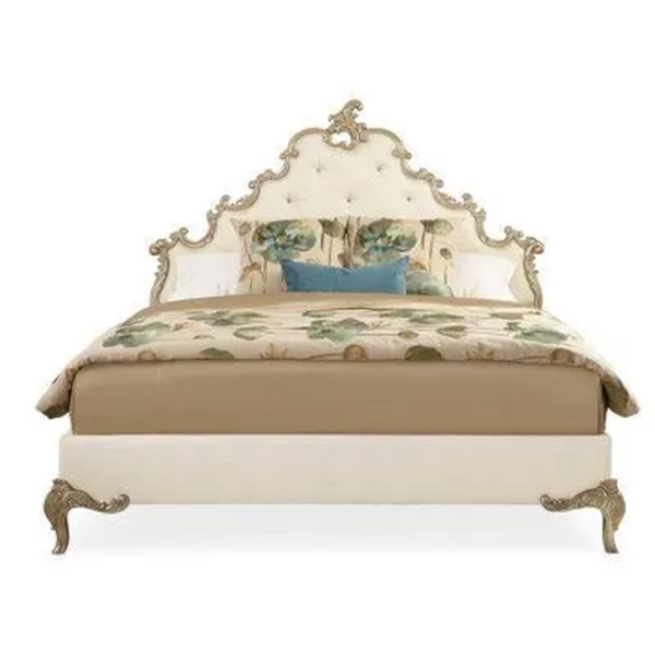 Daabadi Furniture Wholesale Classic French Vintage Bed Super King-Size Gold Painted Mahogany
