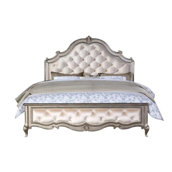 Daabadi Furniture Wholesale Classic French Antique Reproduction Bed Super King-Size Champagne Painted Mahogany