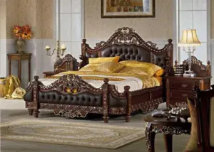 Daabadi Furniture Wholesale Classic French Bed Queen-Size Walnut Mahogany