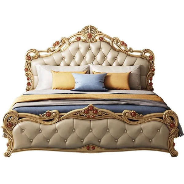Daabadi Furniture Wholesale Classic French Antique Reproduction Bed Super King-Size Gold Painted Mahogany