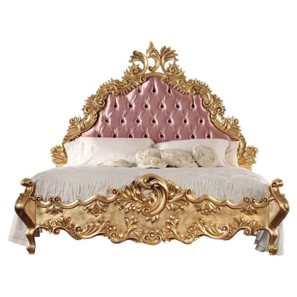 Daabadi Furniture Wholesale Classic French Victorian Bed Super King-Size Gold Painted Mahogany