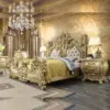 Daabadi Furniture Wholesale Classic French Bed King-Size Metalic Antique Gold Mahogany