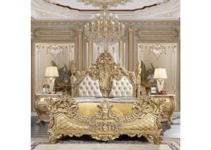 Classic French Bed - Metalic Antique Gold Mahogany