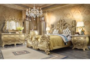Classic French Bed - Metalic Antique Gold Mahogany - 6