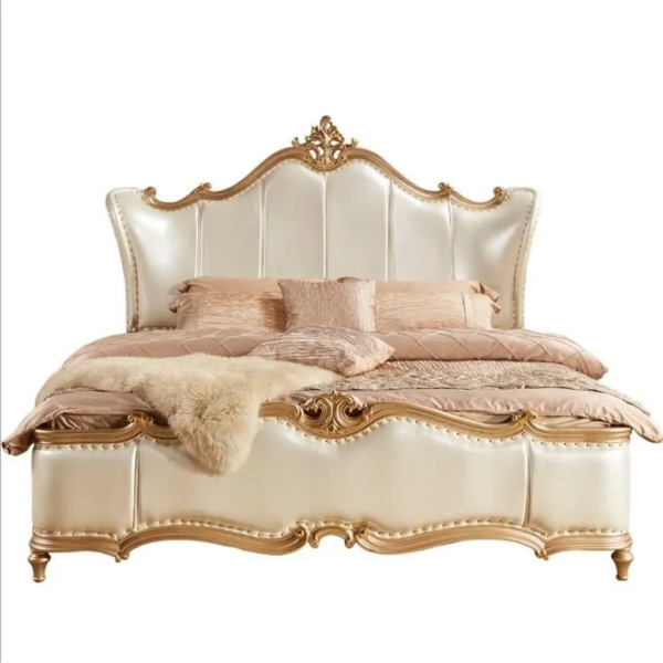 Daabadi Furniture Wholesale Classic French Reproduction Bed Super King-Size Gold Painted Mahogany