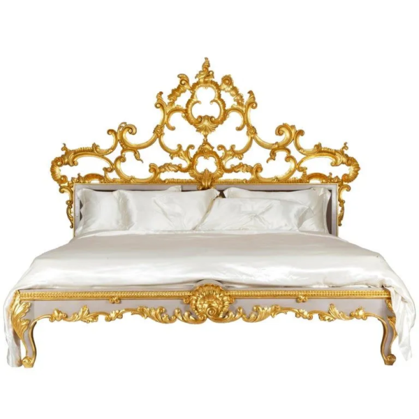 Daabadi Furniture Wholesale Classic French Victorian Bed Super King-Size Gold Painted Mahogany