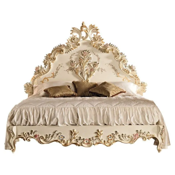 Daabadi Furniture Wholesale Classic French Antique Reproduction Bed Super King-Size White Painted Mahogany