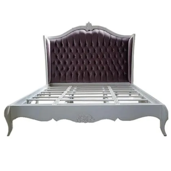 Daabadi Furniture Wholesale Classic French Vintage Bed Super King-Size Silver Painted Mahogany