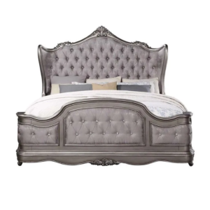 Daabadi Furniture Wholesale Classic French Vintage Bed Super King-Size Silver Painted Mahogany