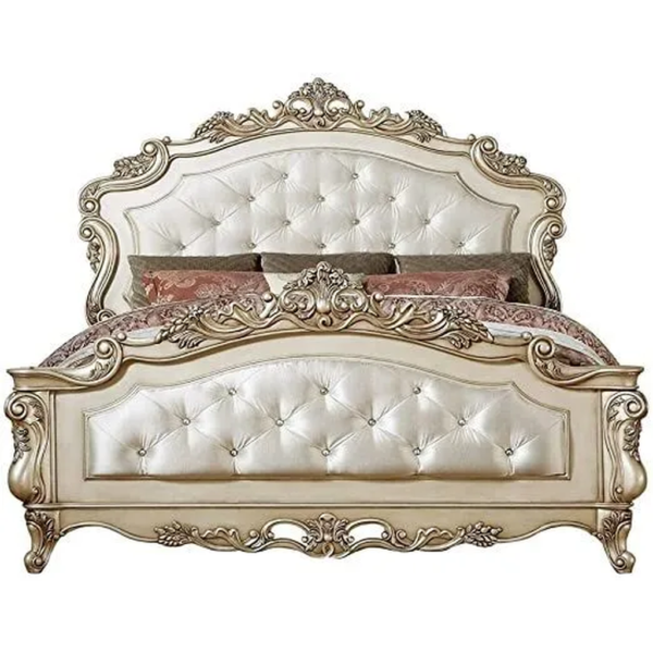 Daabadi Furniture Wholesale Classic French Antique Reproduction Bed Super King-Size Champagne Painted Mahogany