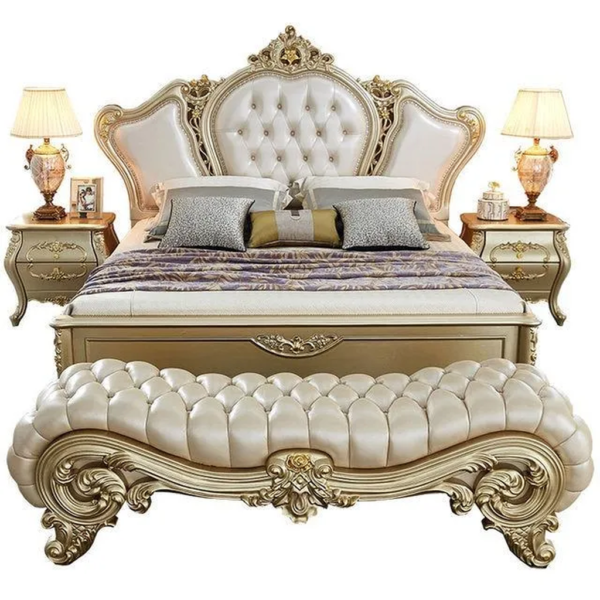 Daabadi Furniture Wholesale Classic French Colonial Bed Super King-Size Gold Painted Mahogany