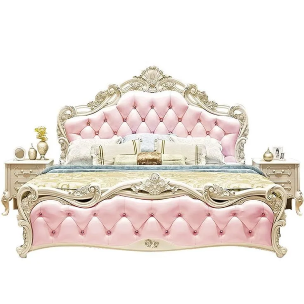 Daabadi Furniture Wholesale Classic French Reproduction Bed Super King-Size Silver Painted Mahogany