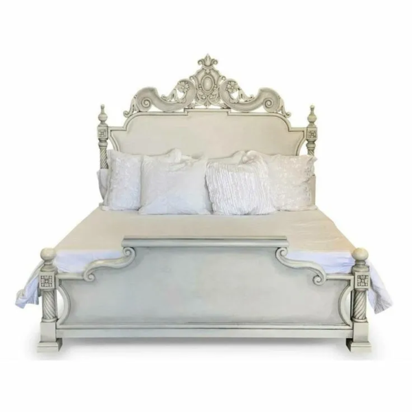 Daabadi Furniture Wholesale Classic French Provincial Bed Super King-Size White Painted Mahogany