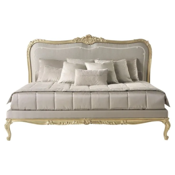 Daabadi Furniture Wholesale Classic French Antique Reproduction Bed Super King-Size Gold Painted Mahogany