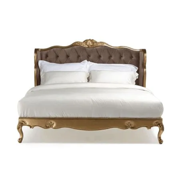 Daabadi Furniture Wholesale Classic French Provincial Bed Super King-Size Gold Painted Mahogany