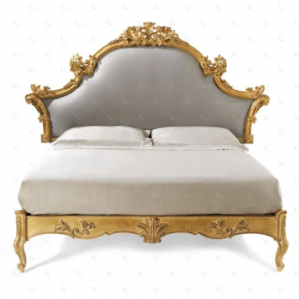 Daabadi Furniture Wholesale Classic French Vintage Bed Super King-Size Gold Painted Mahogany