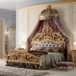 Classic French Bed - Metalic Antique Gold Mahogany - 7